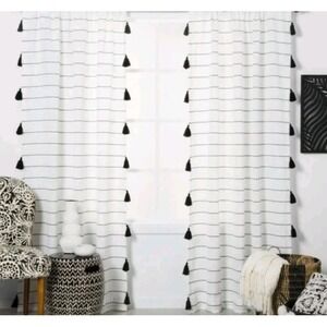 Opalhouse 108"Hx 54"W Curtain Panel (2) Black & White Stripe w Tassel Target NWT